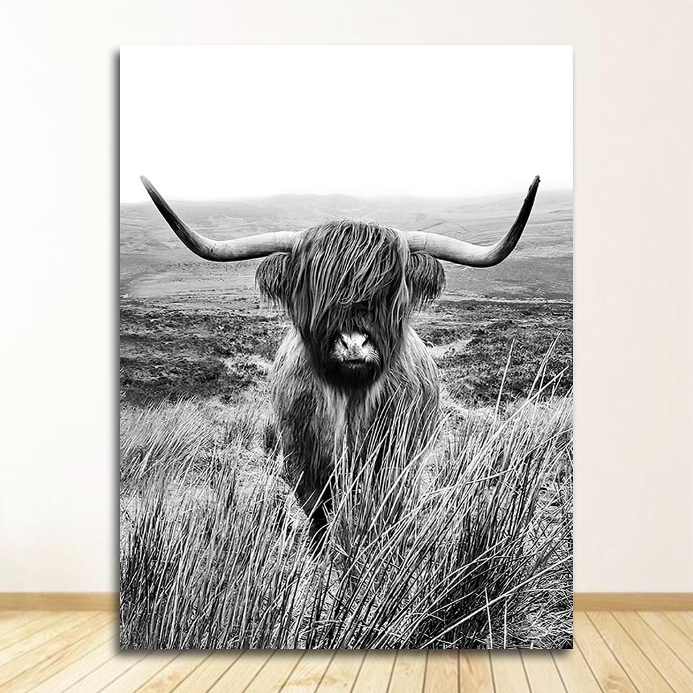 Black and White Highland Cow Print Farmhouse Decor Wall Art Canvas Painting Animal Larges Living Room Bedroom Pictures