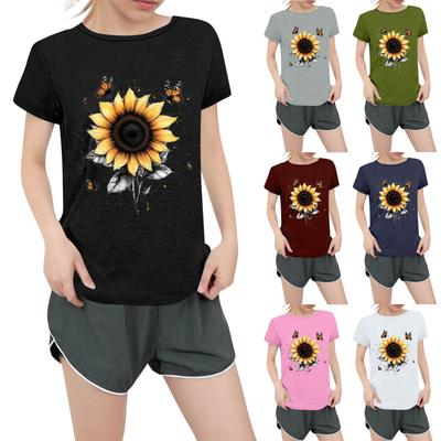 Женская повседневная футболка с круглым вырезом и короткими рукавами с принтом