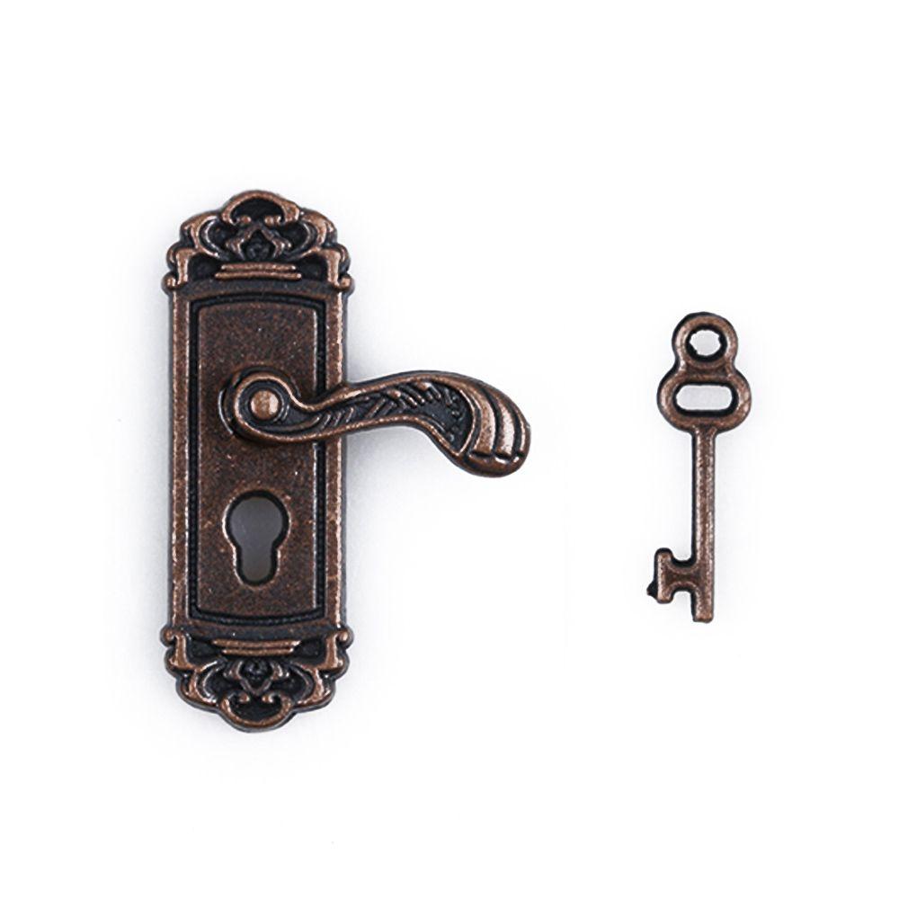 Toy Keyhole Plate Brass Knobs Miniature Door Handles Mini Furniture Pull Dollhouse Lock Key Set