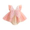Infant Girl Rompers Dress Embroidery Butterfly Wing Fly Sleeve Rainbow Color Tulle Skirt Hem Jumpsuits Clothes Baby Bodysuits