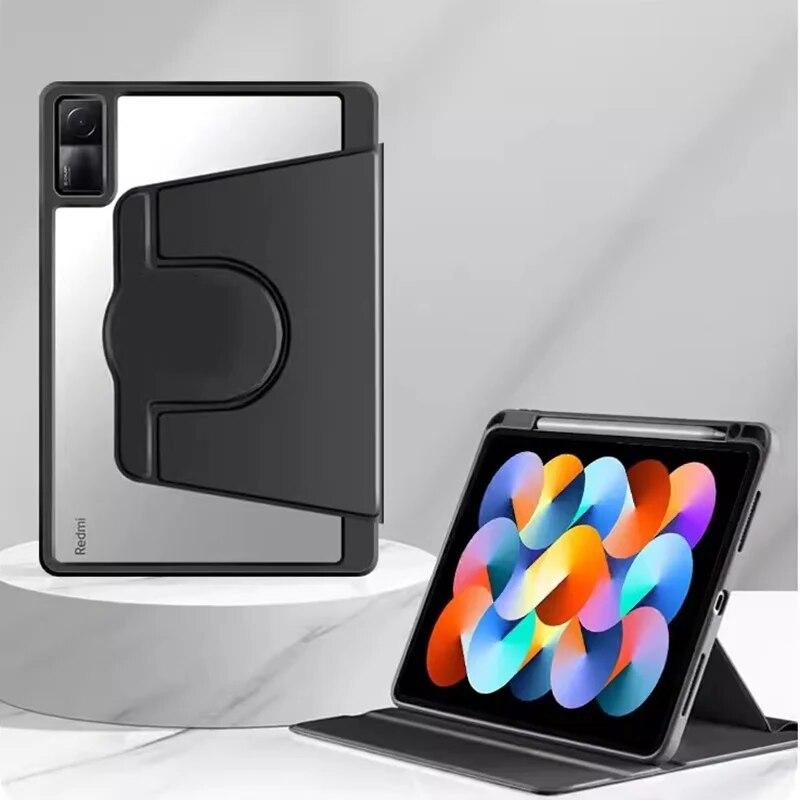 Акриловый чехол с вращением на 360° для Redmi Pad SE 11 дюймов 2023, кожаный чехол-подставка для Xiaomi Pad 6 6 Pro Pad 5 5 Pro с гнездом для ручки, противоударный чехол