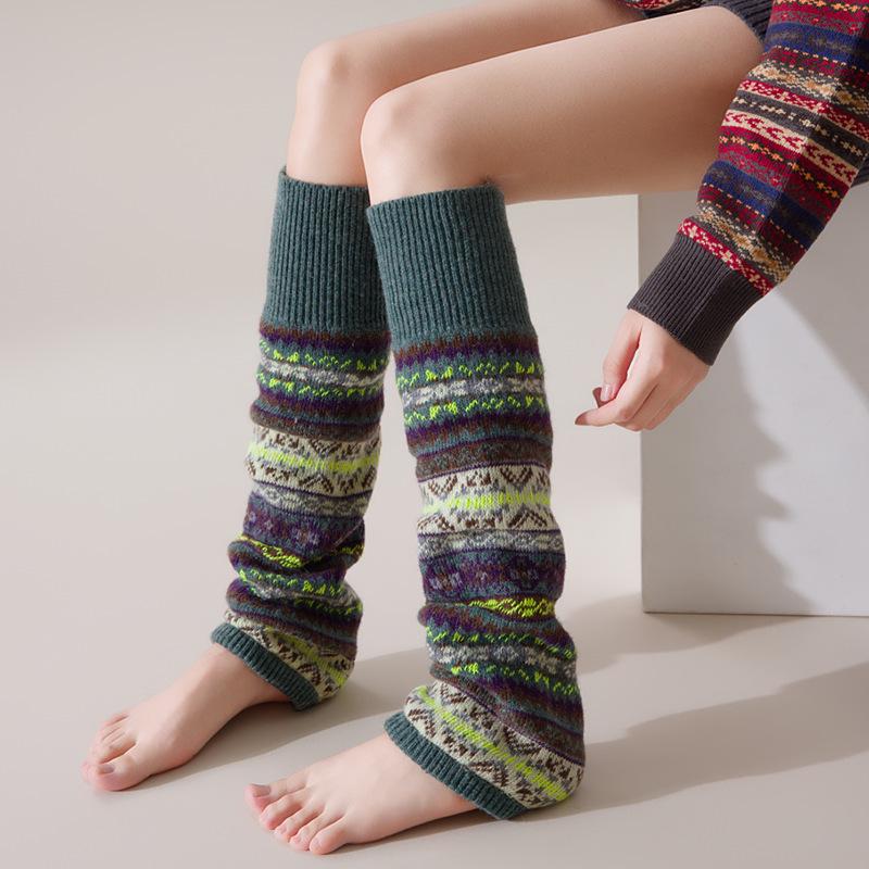 Флуоресцентные камуфляжные богемные шерстяные гетры выше колена для женщин