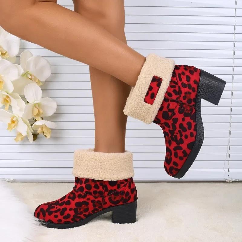 Fashion Hot Sale Ladies Leopard Print Shoes 2024 Winter New Slip-on Women's Boots Fashion Plus Size Turned-over Edge Mid-Calf Boots