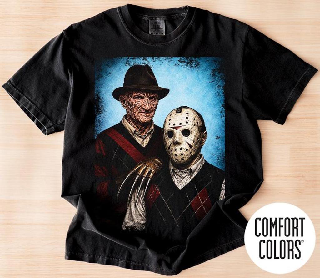 Comfort Colors Freddy Krueger Jason Voorhees Shirt, Horror Movie Tee, Slasher Horror T-Shirt, Halloween Horror Gift, Nightmare Horror Shirt