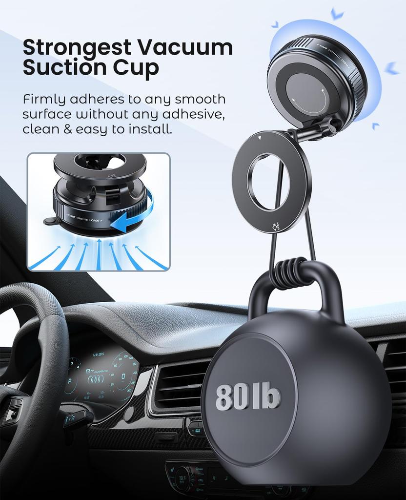 Magnetic Suction Cup Phone Mount for MagSafe, 360° Adjustable, Foldable & Portable Holder for All Smartphones & Car Models