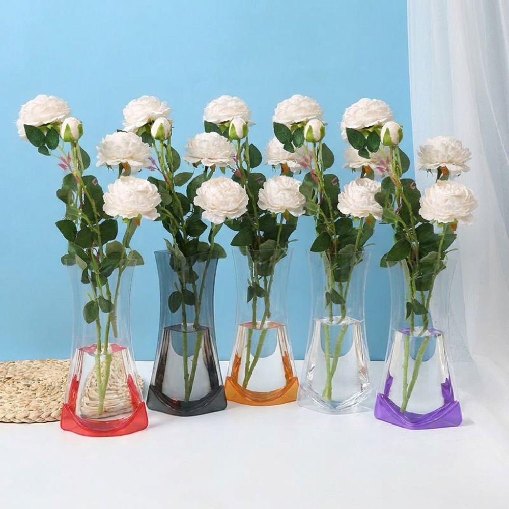 5Pcs Shatterproof Clear PVC Flower Vase Folding Plant Containers Easy To Clean Expandable Vase Room