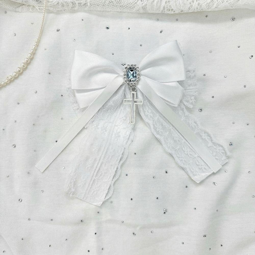 Cute Bow Cross Pendant Gothic Hair Clip Exquisite Lace Design Y2K Hair Clip Girl's Accessories