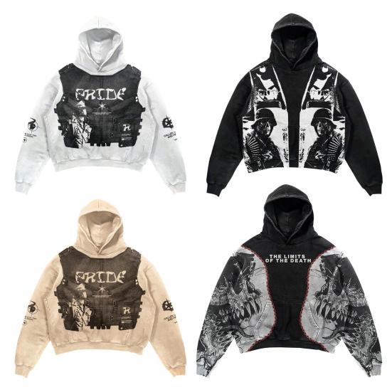 Мужская толстовка с капюшоном Gothic Skull Retro Полиэстеровая ткань Уличная мягкая толстовка с принтом свободного кроя