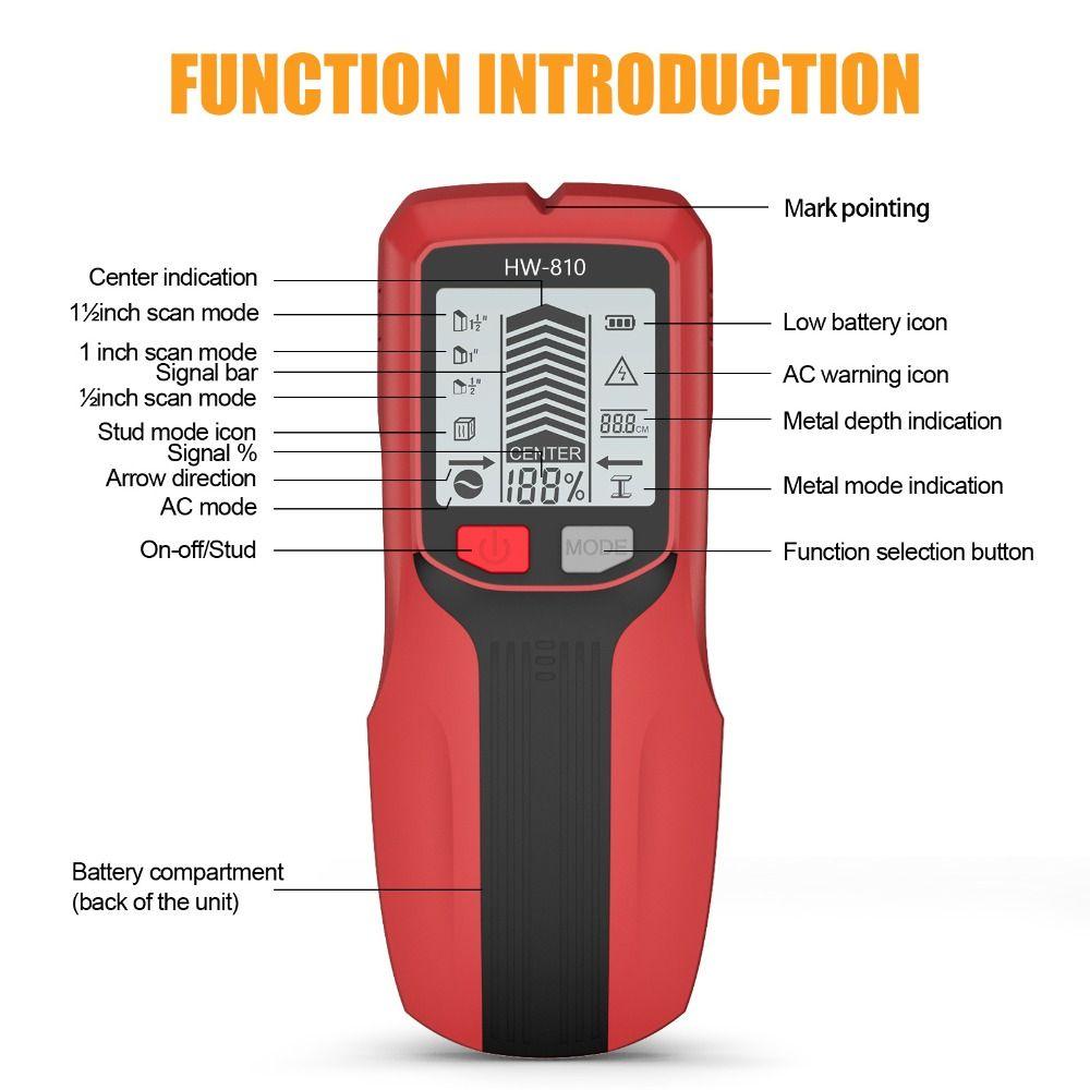 Глубиномер 6-в-1 Детектор шпилек Точно определяет Сканер стенового детектора Ремонт дома