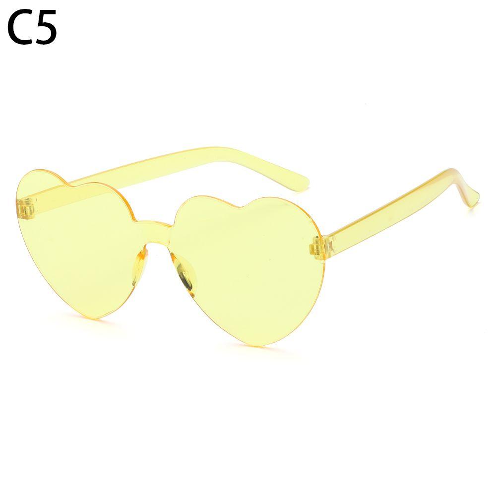 Accessories Trendy Candy Color Eyewear Heart Sunglasses Rimless Sunglasses for Women Heart Glasses