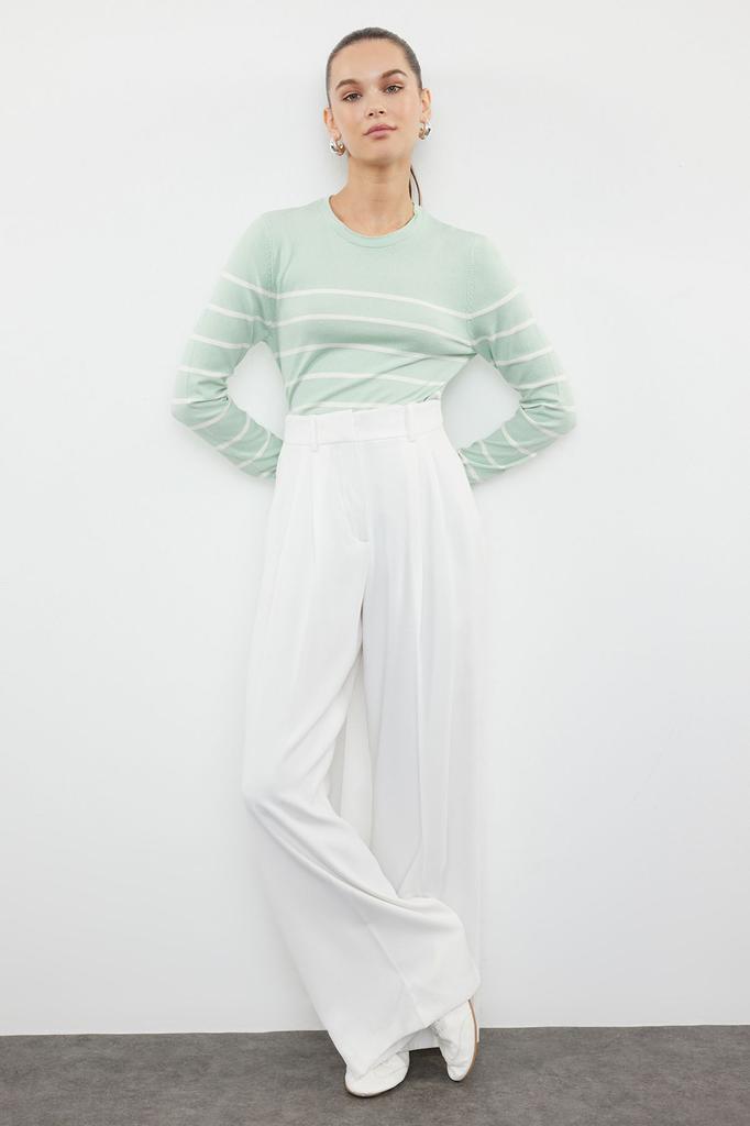 Women's Elegance Style Sweater Black Premium Yarn Special Yarn Striped Knitwear Sweater