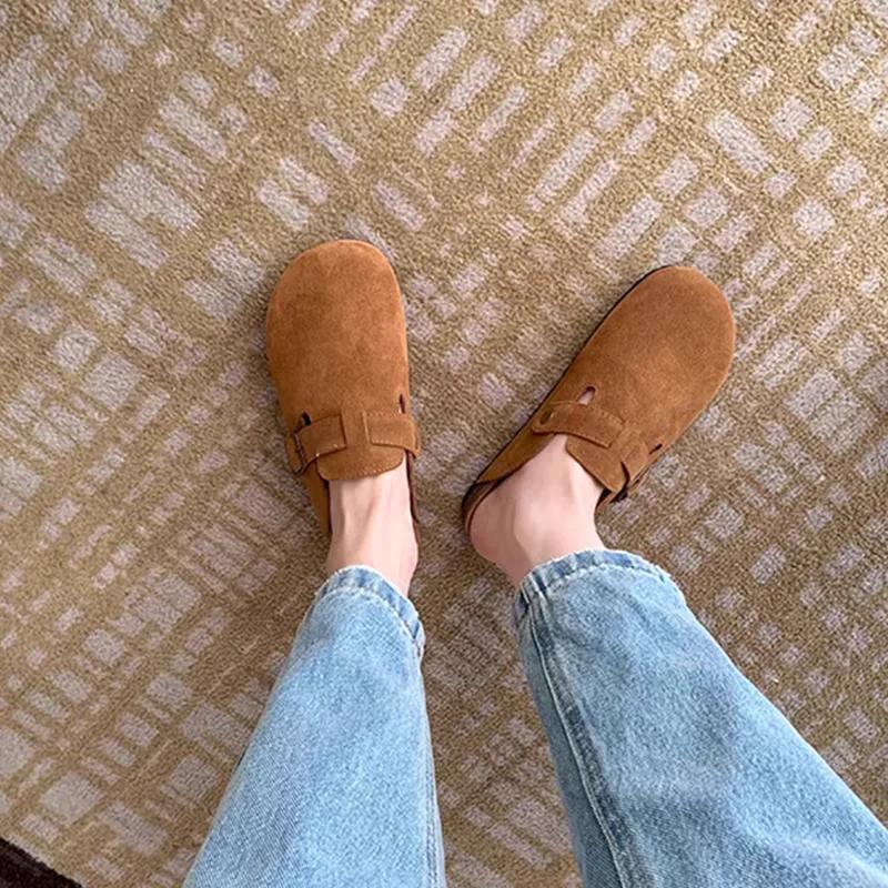 Модные летние ретро шлепанцы в стиле Birken из коричневой искусственной замши, модные мюли на платформе с круглым носком, уличные женские шлепанцы на мягкой подошве из пробки