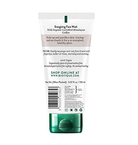 Biotique Кофейная пенка для умывания 150 мл Для сияющей кожи, Очищает и раскрывает поры, Без парабенов, Без SLS, Энергетический очиститель