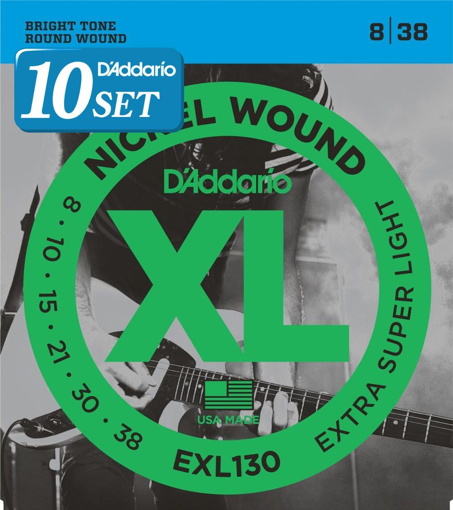 Electric Guitar XL Extra Super Pack of EXL130 D'Addario Strings, Nickel, .008-.038, Light, 10,