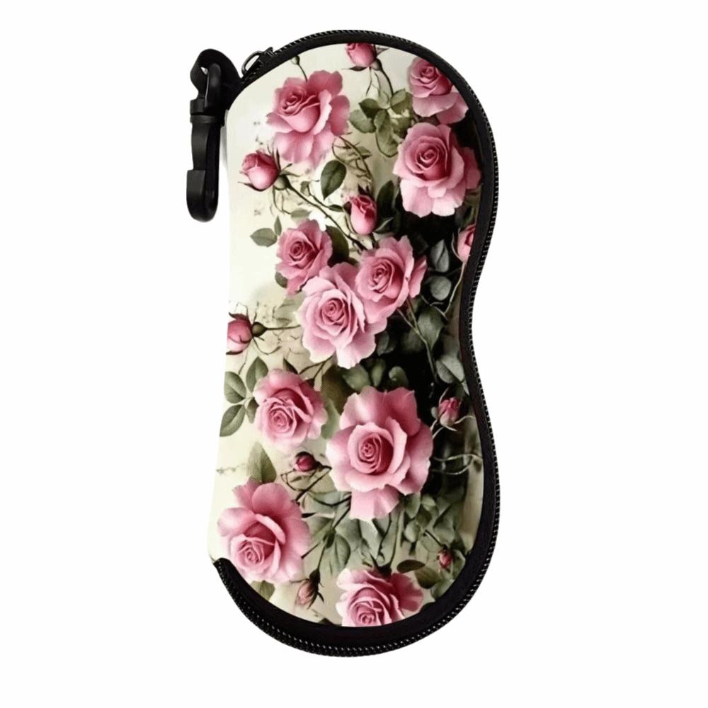 Hanging Rose Flower Print Eyeglass Case Soft Reading Glass Pouch Portable Sunglasses Holder  Gifts