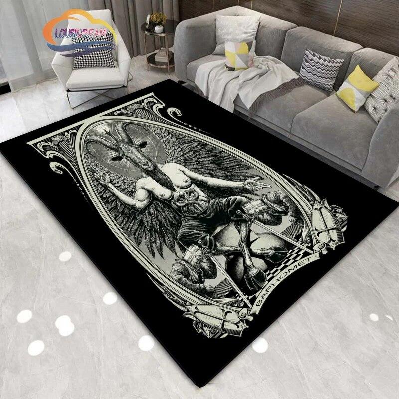Satanic Skull Inverted Pentagram Area Rug Sheep Head Demon Baphomet Rug Gothic Series Hall Bedroom Fashionable Carpet