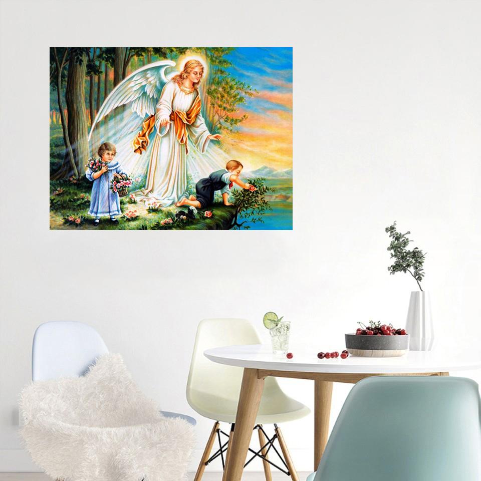5D Алмазная вышивка Ангел и ребенок Полный квадратный круг Набор для рукоделия Алмазная живопись Персонаж Мозаика Искусство Украшение из стразов для дома