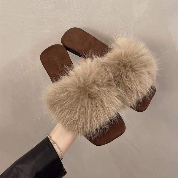 Модная обувь Женская 2025 Тапочки Повседневные Низкие Меховые Шлепанцы Pantofle Зимняя Обувь Роскошные Плюшевые Плоские Новые Слайды Женская Обувь Плюшевые Сли