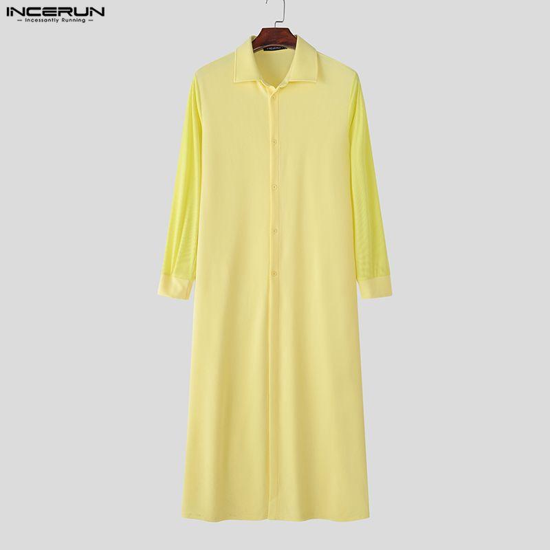 INCERUN Мужские кардиганы с лацканами, длинными рукавами и высокими разрезами, повседневные длинные пальто