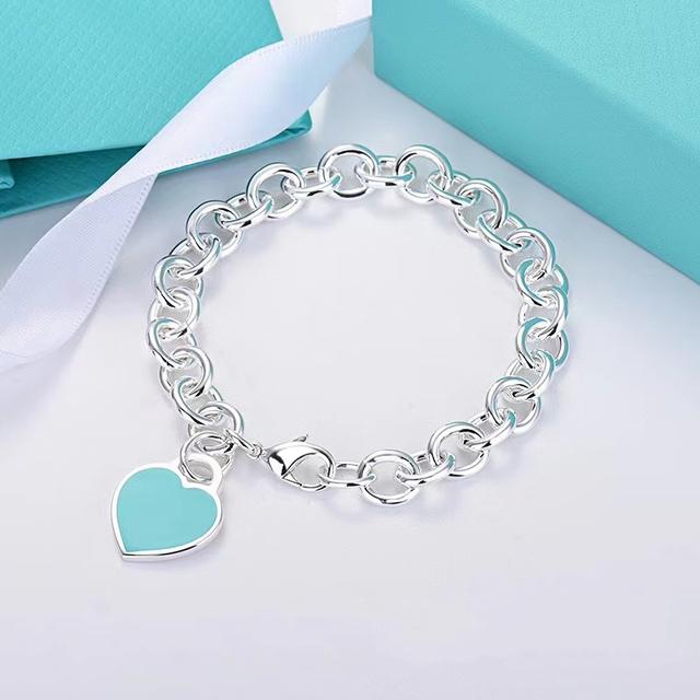Classic 925 Sterling Silver Heart Shaped Enamel Thick Chain Bracelet Women Fashion Brand Love Pendant Party Luxury Jewelry
