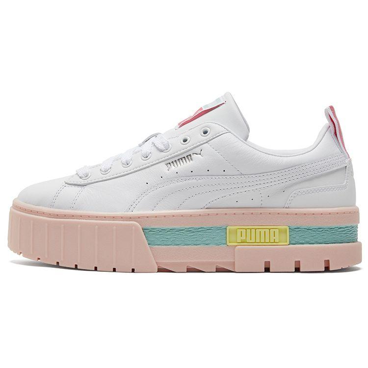 Puma Mayze Pop Retro Thick Sole Height Increasing Breathable Low Top Sneakers Women Sneakers White Lotus-Pink 381889-01