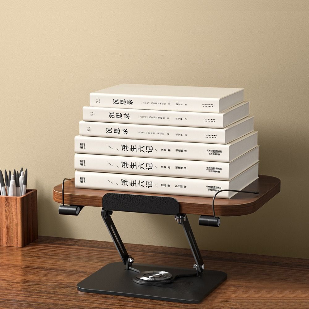 360° Rotating Base Reading Rack Solid Wood Laptop Holder Multi-Function Book Stand Desktop Riser