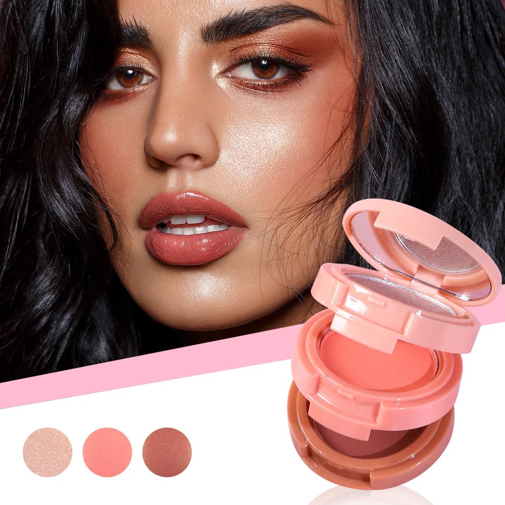 HANDAIYAN 3pcs 3-in-1 Face Makeup Palette Set, Highlighter Blush and Contour Powder Kit, All-in-One Shimmer & Matte Facial Sculpting Compact for Women