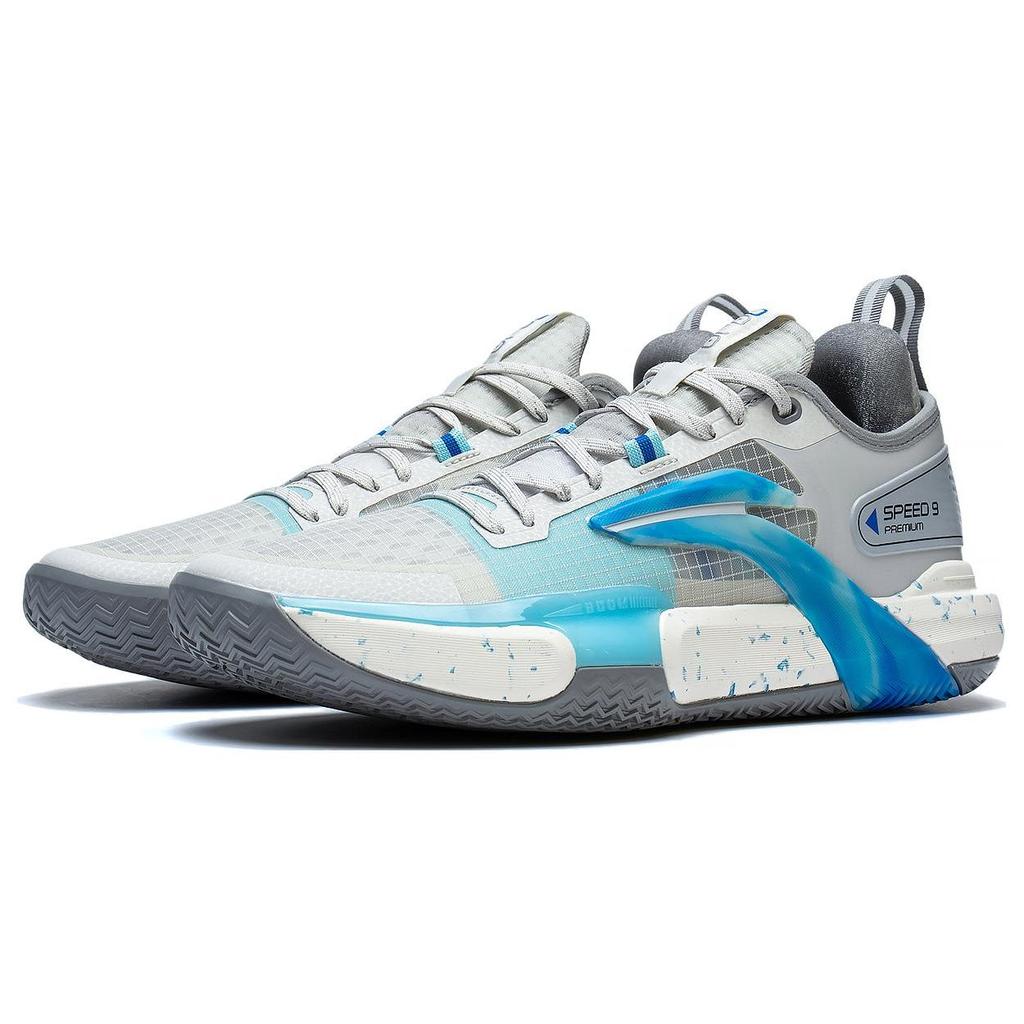 Баскетбольные кроссовки Li Ning Flash 9 Premium PRM с противоскользящим покрытием, прочные, низкие, мужские, серо-синие, ABAT023-3