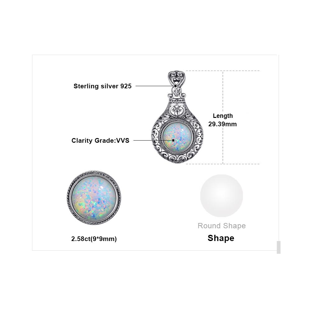 JewelryPalace Vintage 2.5ct Cabochon Created Opal 925 Silver Heart Love Statement Pendant Necklace Choker No Chain