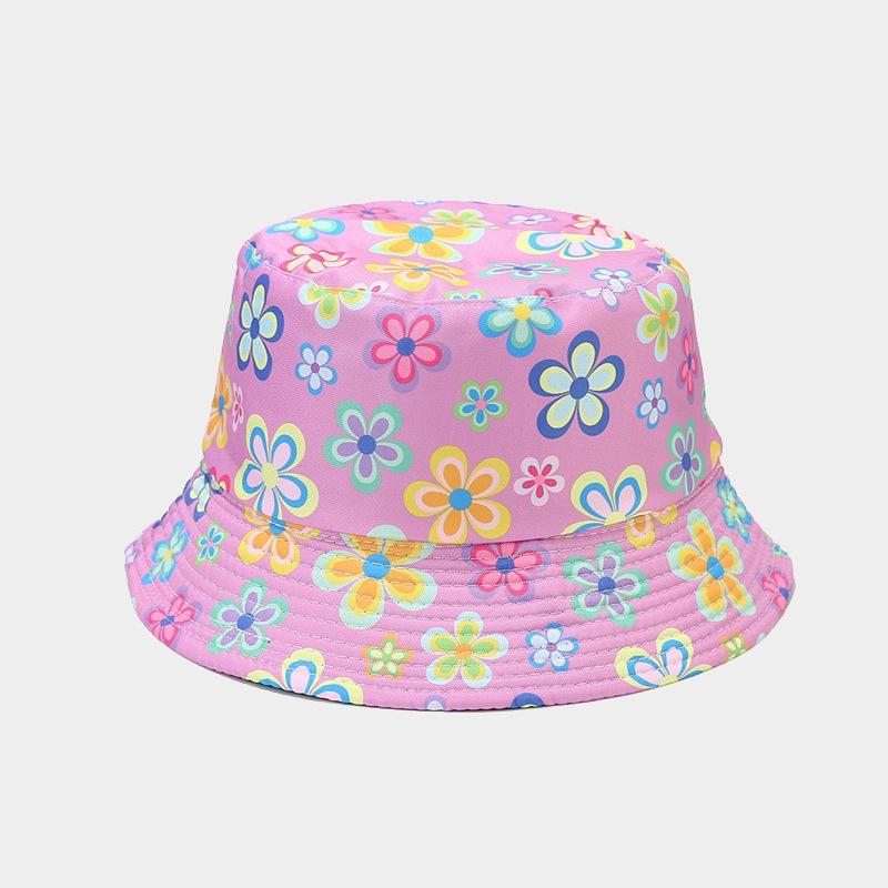 New flower pattern bucket hat spring and summer outdoor travel sun hat women's double-sided basin hat