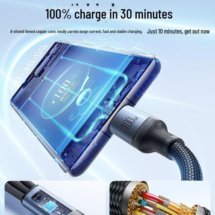 Jiletang 100W Multi-Function Fast Charging 3-in-1 Data Cable