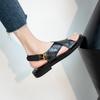 Fashion 2024 New Summer Sandals Women Round Toe Low Heel Fashion Shoes Women Genuine Leather Solid Color Simplicity Sandals for Women