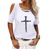 Women Casual Round Neck Off Shoulder Top Female Fashion Tee Shirt Summer Printed Loose Short Sleeve T-shirt