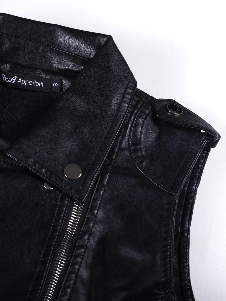 Rose Beauty A  Zip Up PU Leather Vest Moto Jacket