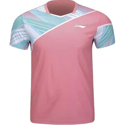 Li Ning Sports Бадминтон Тренировочная быстросохнущая дышащая повседневная футболка с коротким рукавом унисекс топы Zhu-Kui-Pink AAYU153-4