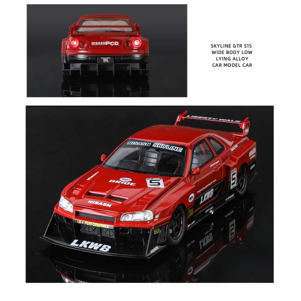 1/24 Nissan Skyline Ares GTR R34 Modified Wide Body Alloy Sports Car Model Diecast Raing Vehicle Car Model Sound Light Kids Gift