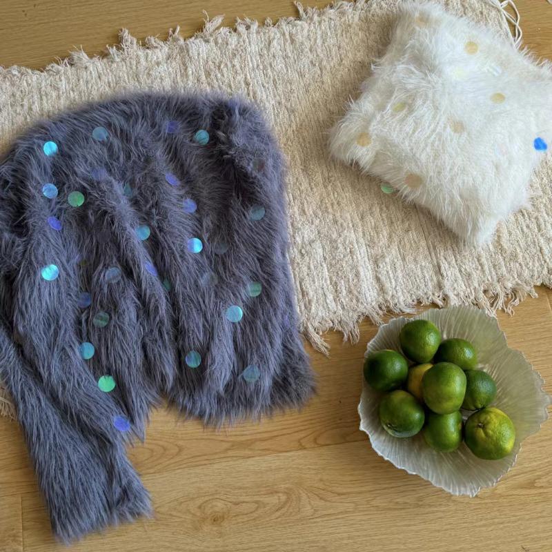 Осень и зима новый свитер с пайетками, милый, мягкий, ворсистый, из искусственного норкового флиса, пуловер, круглый вырез, нежный вязаный свитер-топ женский