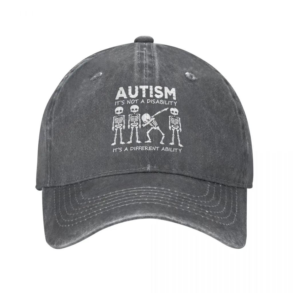 Skeleton Dabbing Autism Unisex Style Baseball Caps Distressed Denim Washed Hats Cap Vintage Outdoor Golf Snapback Cap