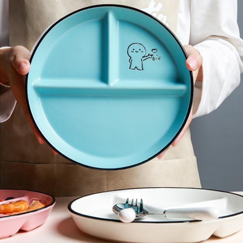 Детская тарелка с раздельными дисками для еды, керамическая тарелка для студентов, для снижения веса, трехсекционная, для домашнего десерта
