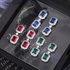 Jewelry Copper Bottom Gold-Plated Retro Simulation Red Corundum Blue Spinel Square Diamond Stud Earrings Pendant Main Stone 5 * 7