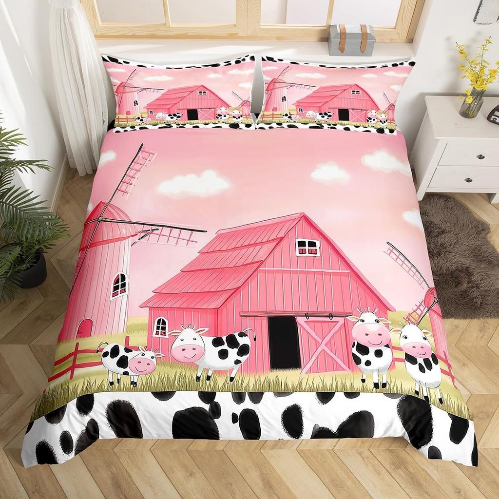 Cartoon Animal Duvet Cover Set, Farm Animal Comforter Cover, Rustic Farmhouse Bedding Set Twin Queen For Kids Boys Girls Adults