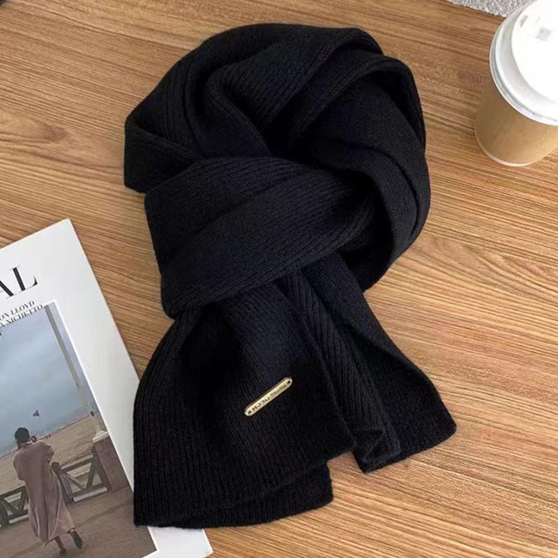 Winter Cashmere Imitation Scarf Women'S Woolen Knitwear Solid Color Bordeaux Chic Korean Thicker Warm