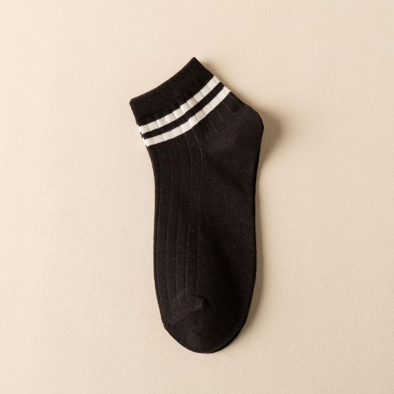 Мужские весенне-летние новые простые спортивные хлопковые дышащие влагоотводящие носки-подследники с двумя полосками