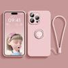 Жидкий силиконовый чехол для iPhone 17 16 16e 15 13 Mini 14 12 11 Pro Max Plus Держатель для телефона Кольцо-подставка Защитная крышка Ремешок на запястье