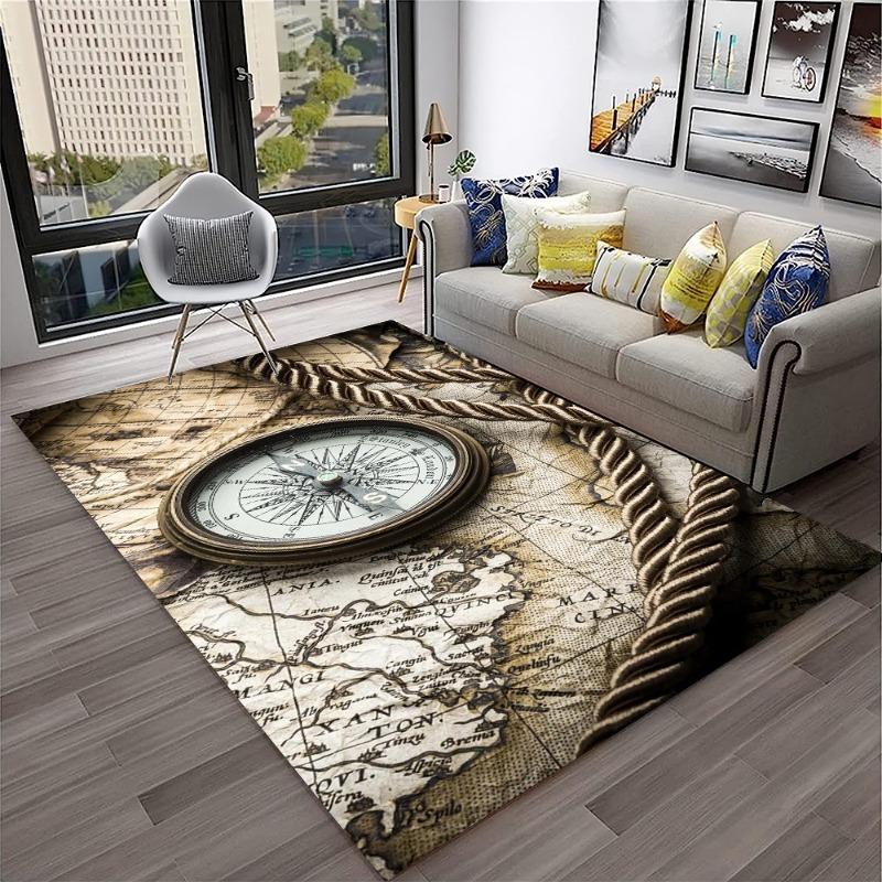 2D Clock Roman Numeral Print Area Rug Soft Non-Slip Floor Carpet Steampunk Time Themed Decor Mat for Living Room Bedroom