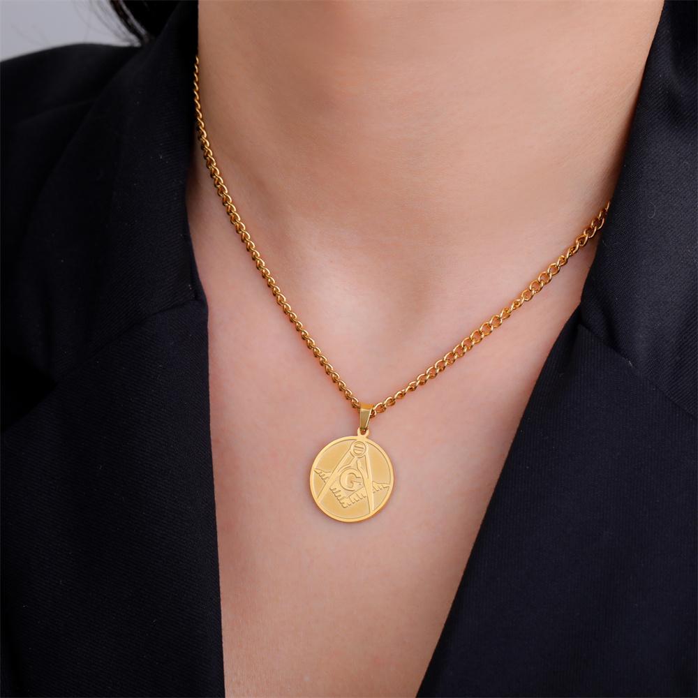  Vintage Masonic Pendant Necklace for Men Stainless Steel Freemason Energy Necklaces Gothic Religious Amulet Jewelry Gift