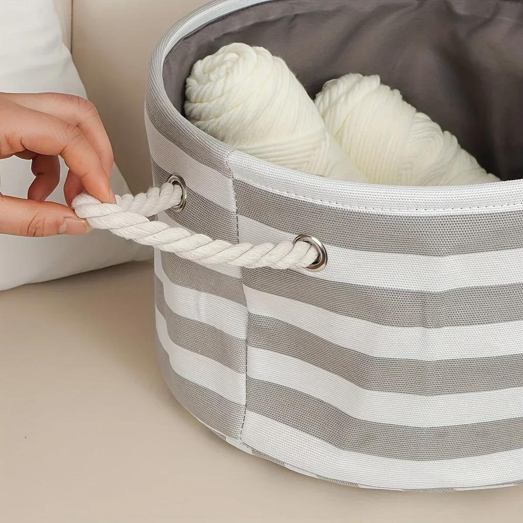 1pc-Foldable Striped Pet Toy Basket Dog Toy Storage Box with Woven Rope Handle Pet Storage Basket for Dog Toys and Accessories