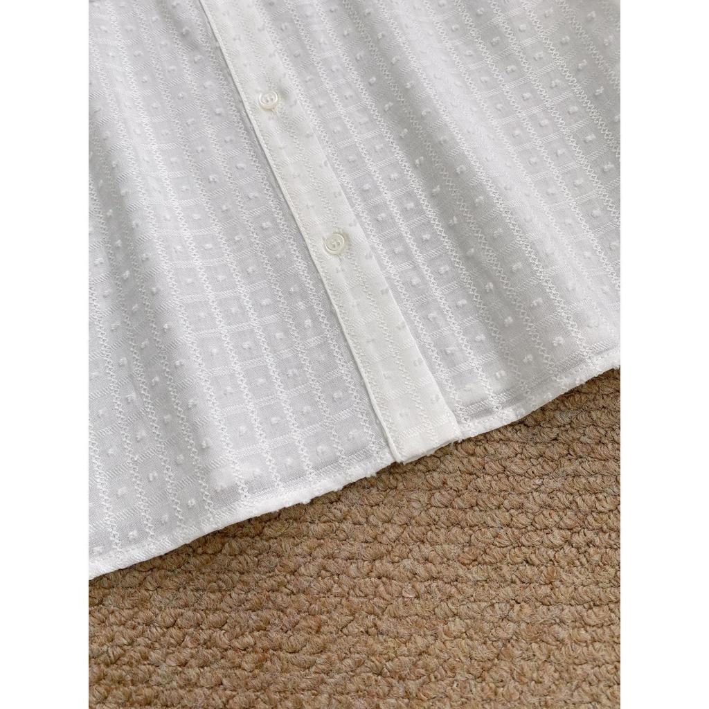 2025 Fall/Winter Women's White Check Doll Collar Lace Bell Sleeve Shirt