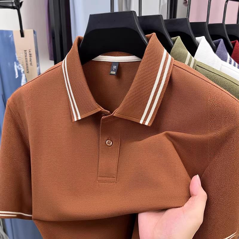 Мужская футболка с коротким рукавом Business Casual Дышащая с воротником-поло Свободный крой Универсальный топ