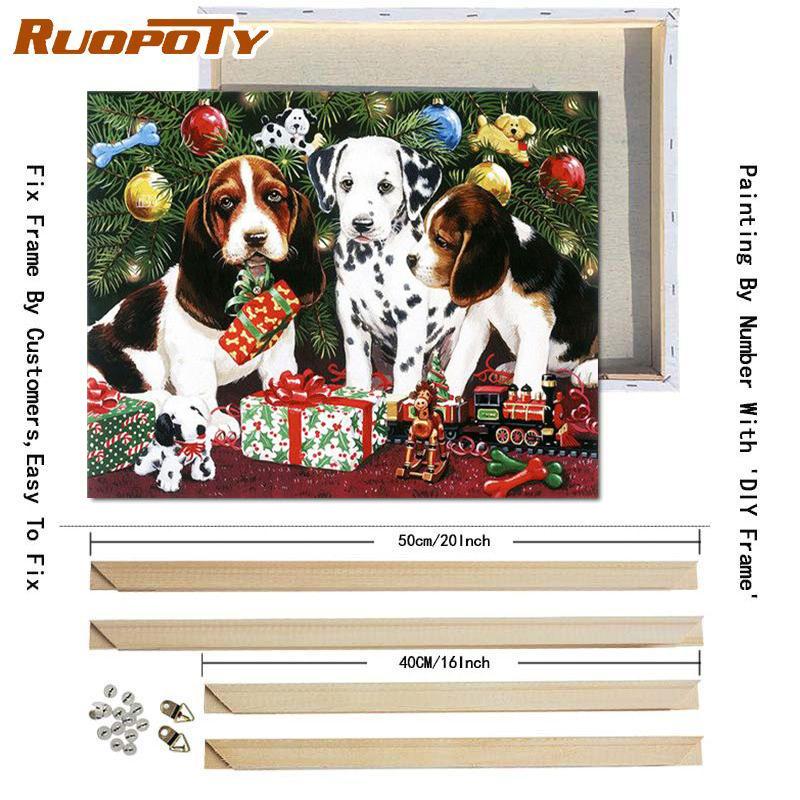 RUOPOTY Picture By Numbers Dog Animal DIY Frame On Canvas Acrylic HandPainted Wall Art Painting Cat For Living Room